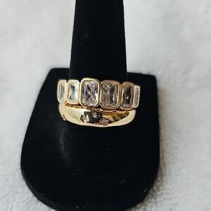 NWT Nordstrom Rack Elegant Cubic Zirconia Gold Ring Duo  Nickel Free. Size 8 & 9